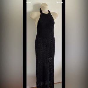 Zimmermann Black Maxi Dress Crochet SIZE 1-S Trim Summer Sexy Cotton Knit Hooks
